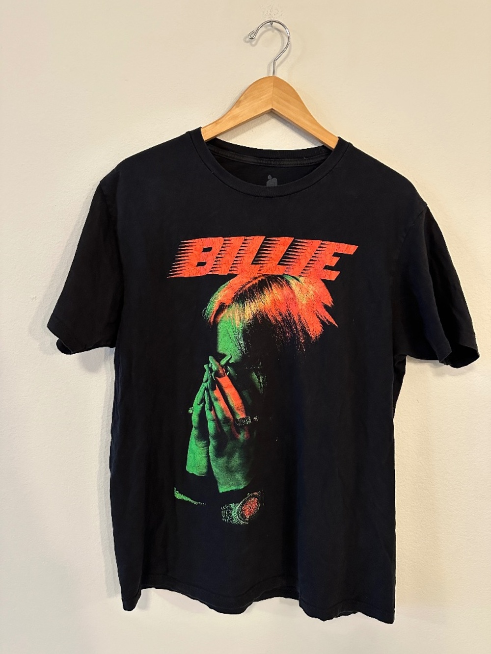 Billie Eilish Hands Face Graphic T-Shirt L Black Orange Green Cotton